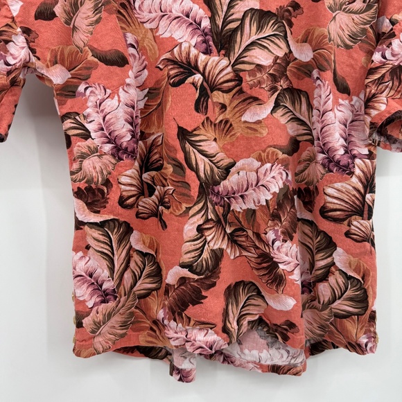 Rockmans Top Women 16 Pink Hawaiian Tropical Linen Blend V Neck Bell Sleeves - Picture 4 of 12